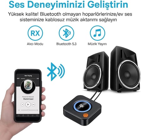 Bluetooth Alıcısı, HI-FI için Bluetooth Adaptörü, Hoparlörler için Blue tooth Alıcısı, Ev Stereo Sistemi (3,5 mm AUX, RCA, TF, NFC) C52