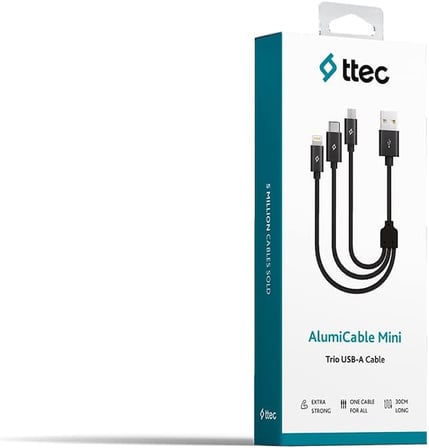 Alumicable Mini Trio Lightning Micro USB 30cm Şarj Kablosu, Siyah