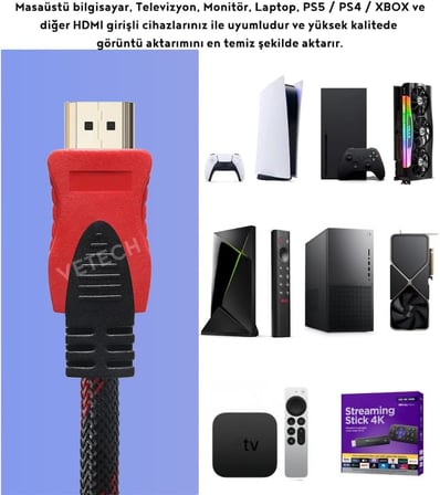 1.5 Metre HDMI Kablo Örgü Sargılı Dayanıklı Full HD Televizyon/Monitör/TV Hdmi Kablosu/Uydu Alıcısı Uyumlu hdmi kablosu