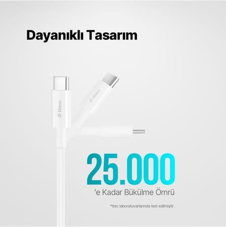 USB-C - USB-C 300cm 60W PD/QC Hızlı Şarj/Data Kablosu Beyaz