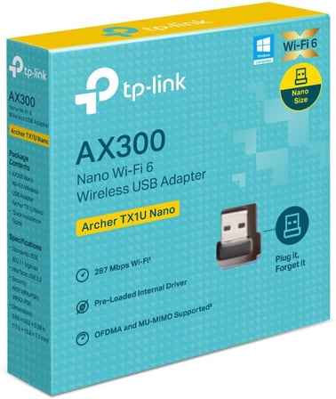 Archer TX1U Nano; AX300 Mbps, Nano Tasarım, Tak ve Çalıştır, Linux ve Windows(11/10/7) Destekli, Wi-Fi 6 USB Adaptör
