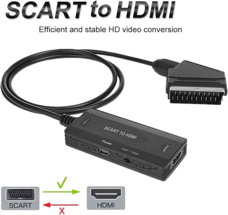SCART to HDMI (Output) Dönüştürücü Adaptör, SCART Görüntü ve Sesi HDMI’ya Çevirme, 720p 1080p Destekli, PAL NTSC Uyumlu, Eski Tip TV DVD VHS İçin | ZR1126