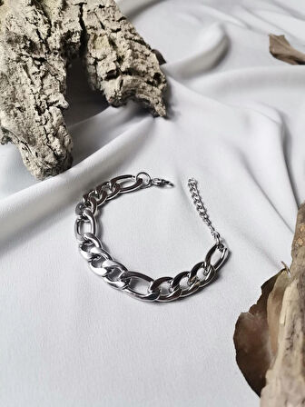 Luna Jewelry Erkek Gümüş Renk BoldLink 316L Çelik Zincir Bileklik