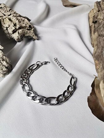 Luna Jewelry Erkek Gümüş Renk BoldLink 316L Çelik Zincir Bileklik