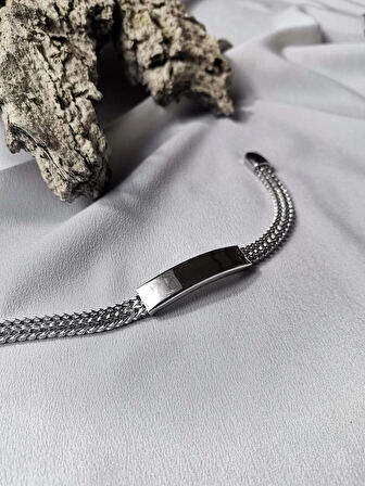 Luna Jewelry Erkek Gümüş Renk Steel Bond 316L Çelik Bileklik