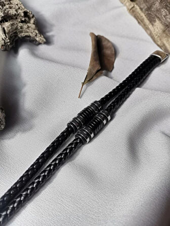 Luna Jewelry Erkek Siyah Supreme Bond 316L Çelik ve Deri Bileklik