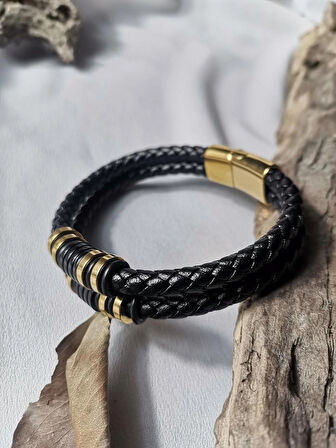 Luna Jewelry Erkek Siyah Supreme Bond 316L Çelik ve Deri Bileklik