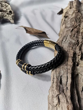 Luna Jewelry Erkek Siyah Supreme Bond 316L Çelik ve Deri Bileklik