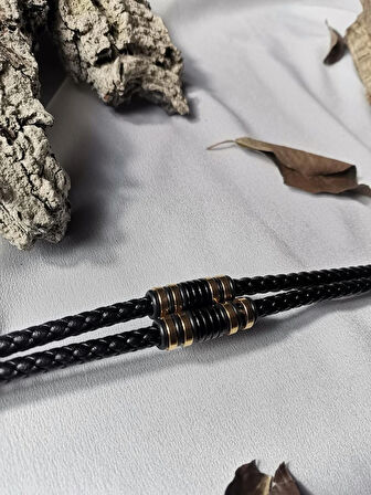 Luna Jewelry Erkek Siyah Supreme Bond 316L Çelik ve Deri Bileklik