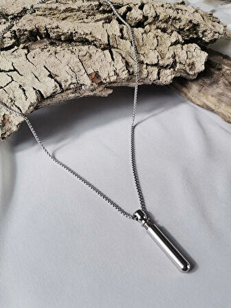 Luna Jewelry Erkek Gümüş Renk Infinity Capsule Pendant 316 L Çelik Kolye