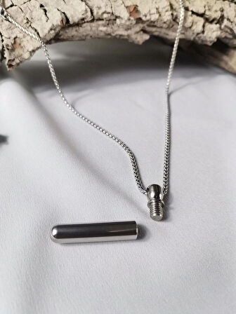 Luna Jewelry Erkek Gümüş Renk Infinity Capsule Pendant 316 L Çelik Kolye