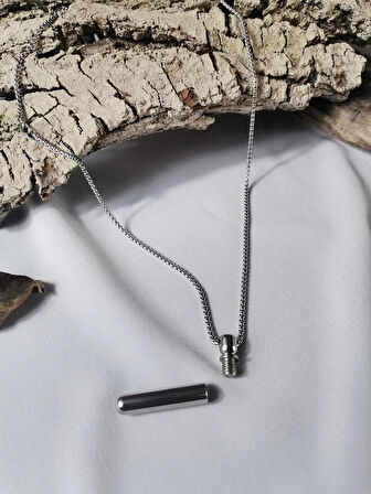 Luna Jewelry Erkek Gümüş Renk Infinity Capsule Pendant 316 L Çelik Kolye