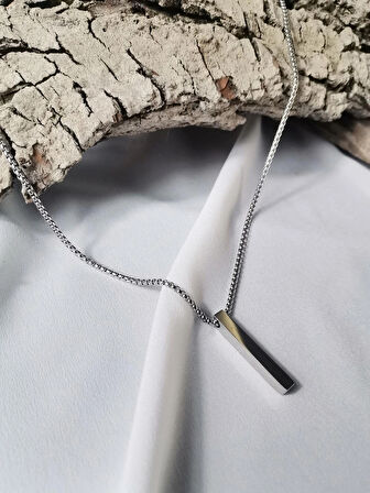 Luna Jewelry Erkek Gümüş Renk Steel Bar 316 L Çelik Kolye
