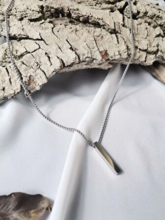 Luna Jewelry Erkek Gümüş Renk Steel Bar 316 L Çelik Kolye