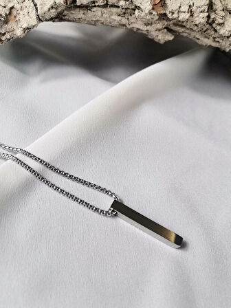 Luna Jewelry Erkek Gümüş Renk Steel Bar 316 L Çelik Kolye