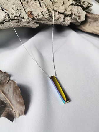 Luna Jewelry Erkek Gümüş Renk Rainbow Steel Bar 316 L Çelik Kolye