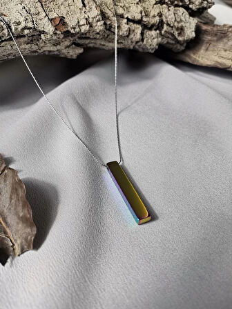 Luna Jewelry Erkek Gümüş Renk Rainbow Steel Bar 316 L Çelik Kolye