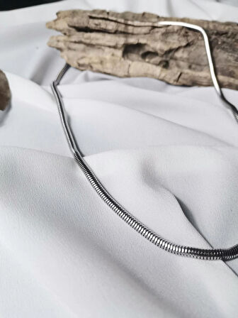 Luna Jewelry Erkek Gümüş Renk 316L Çelik Yılan Zincir Kolye