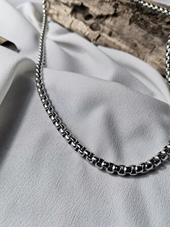 Luna Jewelry Erkek Gümüş Renk 316L Çelik Roma Zincir Kolye