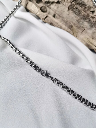 Luna Jewelry Erkek Gümüş Renk 316L Çelik Roma Zincir Kolye