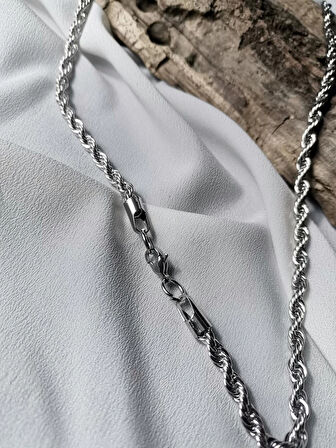 Luna Jewelry Erkek Gümüş Renk Rope  316L Çelik Burgu Zincir Kolye