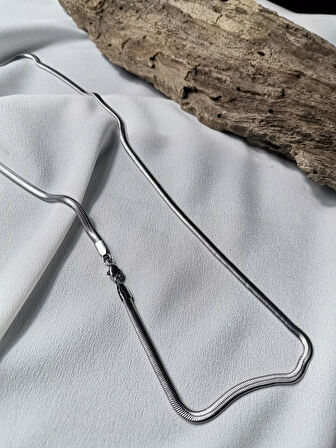 Luna Jewelry Erkek Gümüş Renk Snake Chain 316 L Çelik Zincir Kolye