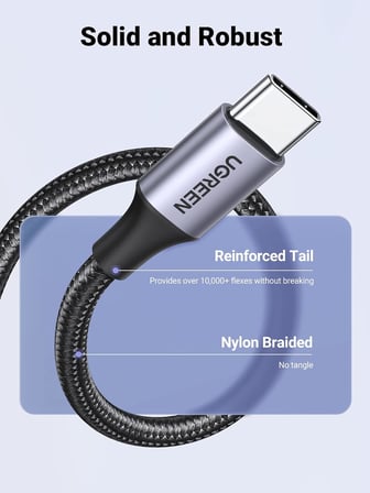 2.0 A USB-A & USB-C Örgülü Şarj ve Data Kablosu, 25 Santimetre, Siyah, 60124