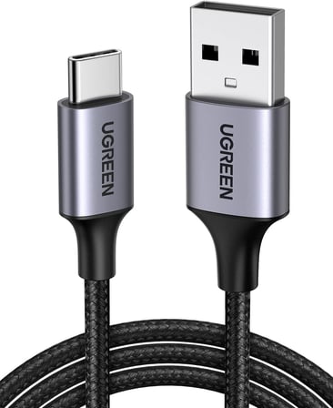 2.0 A USB-A & USB-C Örgülü Şarj ve Data Kablosu, 25 Santimetre, Siyah, 60124