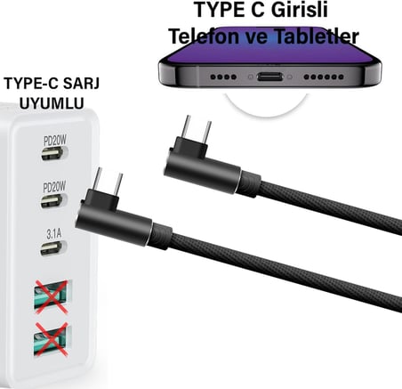 3 Metre TYPE-C Şarj Kablosu HIZLI Şarj Samsung ile Uyumlu Type c to Type C Uzun Kablo