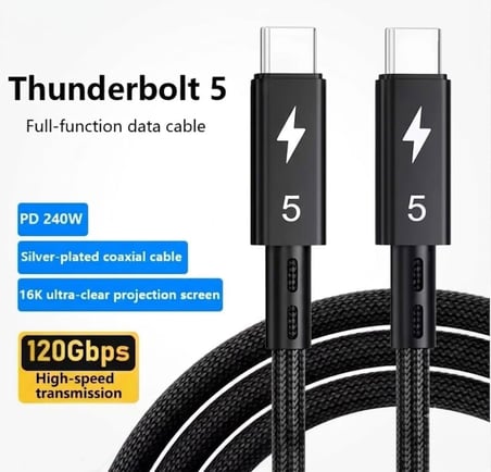 ZR1107-T Thunderbolt 5,0 Type-C Kablo 240W PD Hızlı Şarj, 120Gbps Veri Aktarımı, 16K 60Hz Görüntü Desteği, E-Marker Akıllı Çipli, Thunderbolt 3/4/USB4 Geriye Uyumlulu Örgü Kablo