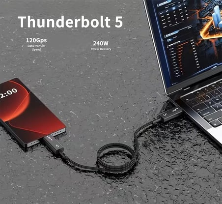 ZR1107-T Thunderbolt 5,0 Type-C Kablo 240W PD Hızlı Şarj, 120Gbps Veri Aktarımı, 16K 60Hz Görüntü Desteği, E-Marker Akıllı Çipli, Thunderbolt 3/4/USB4 Geriye Uyumlulu Örgü Kablo