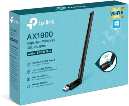 Archer TX35U Plus | AX1800 Wi-Fi 6 Kablosuz USB Adaptör | 1800 Mbps Hız | Çift Bant | Yüksek Çekim Güçlü Anten | USB 3.0 | WPA3 | Beamforming & MU-MIMO | Masaüstü ve Laptop PC Alıcı