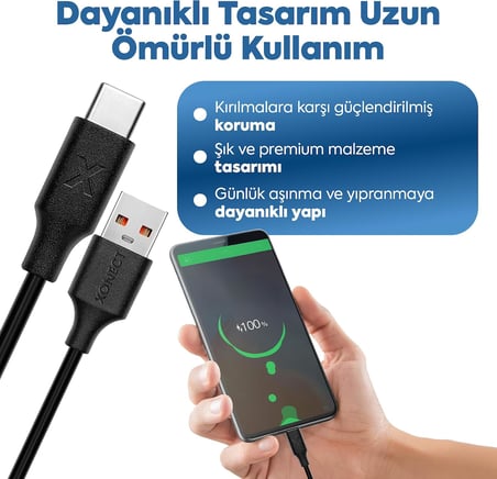 USB to Type-C ile Uyumlu iPhone ve Samsung ile Uyumlu Hızlı Şarj ve Data Kablosu 100 cm (Beyaz)
