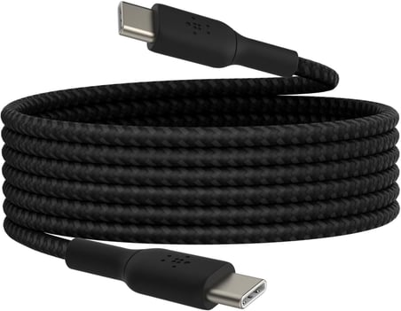 BoostCharge (6.6ft) Braided USB-C to USB-C Cable for iPhone 16, iPhone 16 Pro, iPhone 16 Pro Max, iPhone 16 Plus, iPhone 15, Galaxy S24, S23, Note10, Pixel 9, Pixel 8, iPad Pro & More - Black
