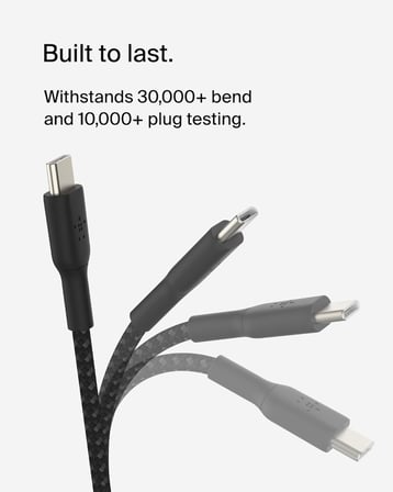 BoostCharge (6.6ft) Braided USB-C to USB-C Cable for iPhone 16, iPhone 16 Pro, iPhone 16 Pro Max, iPhone 16 Plus, iPhone 15, Galaxy S24, S23, Note10, Pixel 9, Pixel 8, iPad Pro & More - Black