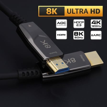 8K HDMI AOC Fiber Kablo - Hdmi 2.1 Standart - 48Gbps, 8K 60Hz, 4K 120Hz, 4K 60Hz, eARC, HDR, D-HDR, HDCP2.3, Dolby Vision, Dolby Atmos (15 Metre)