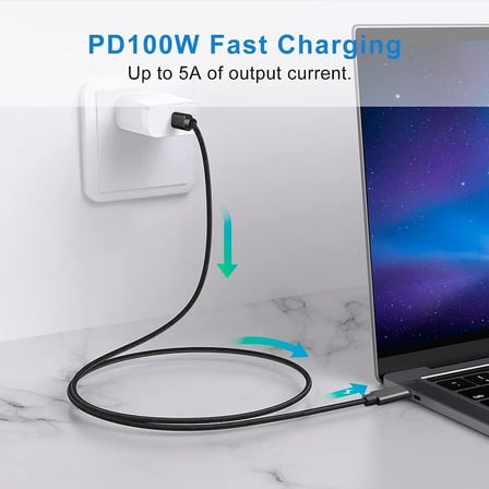 Force 100W Type-C to Type-C USB 3.1 Gen2 10 Gbps 4k@60hz Hızlı Şarj Data ve Görüntü Aktarım Kablosu Örgülü GN (1 Metre)