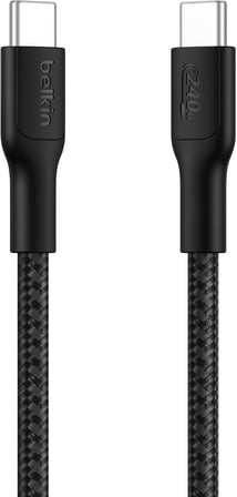 Eco Örgülü USB-C - USB-C Kablosu, 1 m, 240 W, Yumuşak, Esnek Hızlı Şarj Kablosu, iPhone 16, Galaxy S25, Pixel 9, MacBook, iPad Pro ve Daha Fazlası için Tip-C Şarj Kablosu - Siyah (USB 2.0)