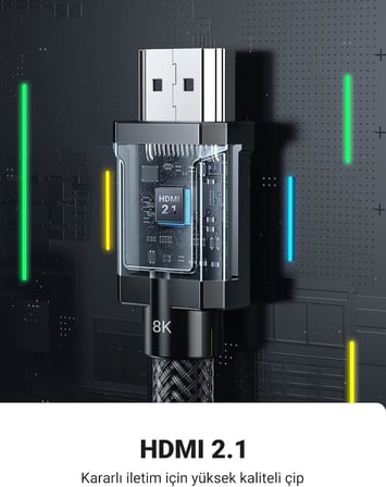 8K HDMI 2.1 Kablo desteği HDR10, eARC, PS5 için 3D, Xbox S, Monitör vb (1m), Gri
