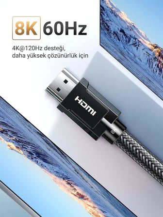 8K HDMI 2.1 Kablo desteği HDR10, eARC, PS5 için 3D, Xbox S, Monitör vb (1m), Gri