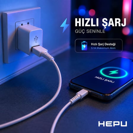 HP-NYK003 Nova Series USB-A to Micro USB 3.1A Hızlı Şarj ve Veri Transfer Kablosu (1 Metre) – Micro USB Destekli Android Cihazlar Powerbank ve Hoparlörler ile Uyumlu Beyaz