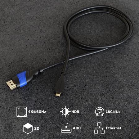 micro-HDMI kablosu – 2m – 4K@60Hz, çift yönlü