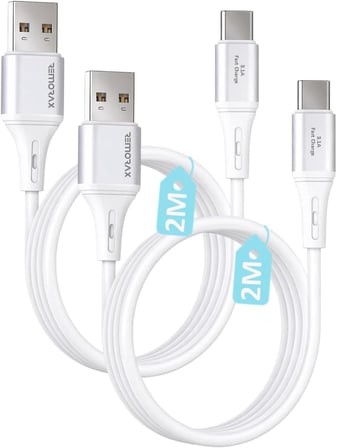 2Ad x 2Metre Set, USB A-Type C, 3.1A Hızlı Şarj Kablosu, Wahoo (2Ad x 2Metre Beyaz)