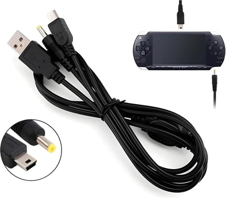 PSP Şarj ve Data Kablosu PSP 1000 2000 3000 E1004 Uyumlu PlayStation Portable Film Video Müzik Oyun Transfer 2in1 USB Kablo