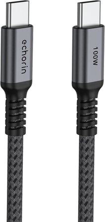Şarj ve Veri Aktarım Kablosu 20V5A, Type C'den Type C'ye, 100W, Çift Kat Örgülü (Gri, 2 metre)