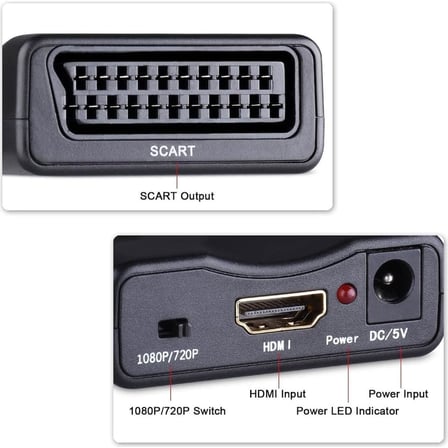 HDMI SCART Dönüştürücü Video Converter, 1080P Destekli, PAL NTSC Seçilebilir, Tak Çalıştır, 5V Güç Girişli, HDMI Giriş SCART Çıkış Dönüştürücü | HS-74