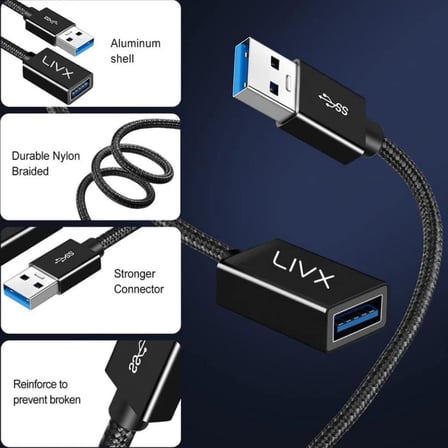Rope 5Gbps Hızlı Veri Aktarımı USB 3.0 Erkek Dişi Uzatma Kablosu Halat Örgülü (3 Metre)