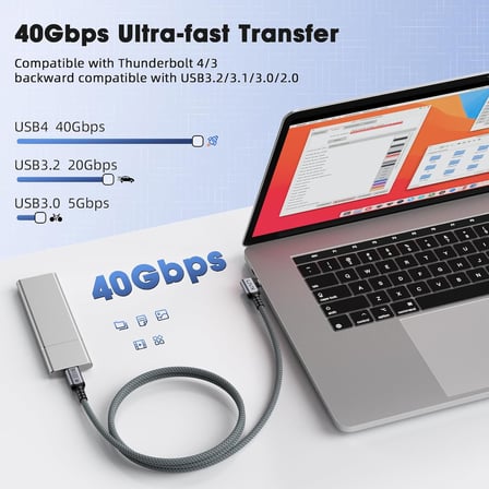 USB4 Kablo 90 Derece USB-C to USB-C 40Gbps Veri Aktarım, 240W PD Hızlı Şarj, 8K@60Hz Görüntü Desteği, Thunderbolt 3/4 ile Uyumlu, Örgülü Dayanıklı Şarj ve Data Kablosu KLV-Y