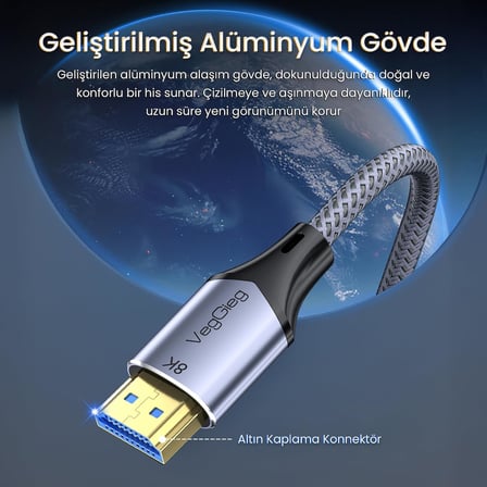 HDMI 2.1 8K 60Hz 4K 120Hz 48 Gbps HDR eARC HDCP 2.2 Örgülü Ses ve Görüntü Kablosu 1 Metre