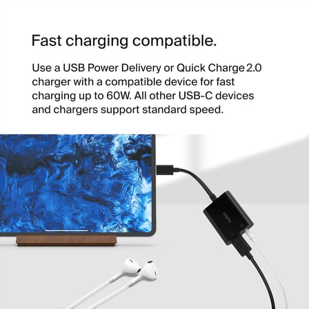 RockStar USB-C Şarj Adaptörlü 3,5 mm Ses, iPad Pro, Galaxy, Note, Google Pixel, LG G6, Sony Xperia, OnePlus ve Daha Fazlası ile Uyumlu USB-C Ses Adaptörü - Siyah